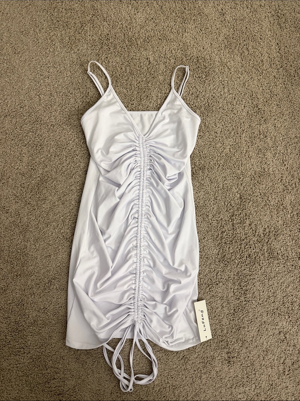 Amazon White Ruched Drawstring Mini Slip Dress